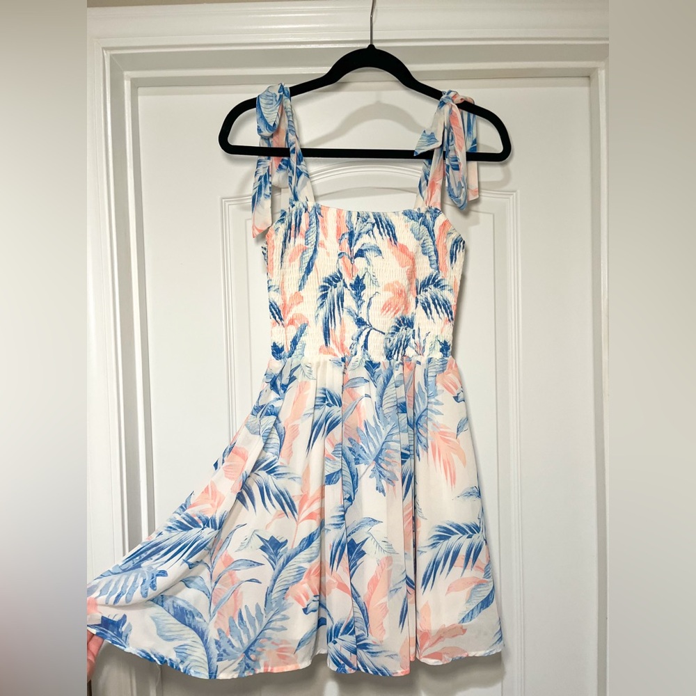 Flying Tomato Blue and Pink Tropical Mini Dress
